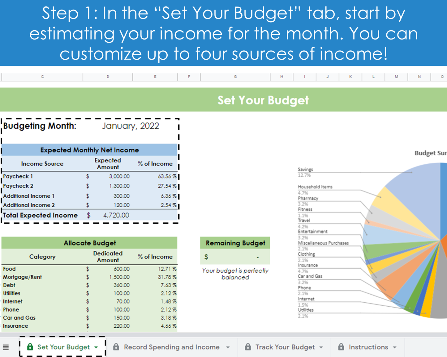 Monthly Budgeting Planner - Google Sheets