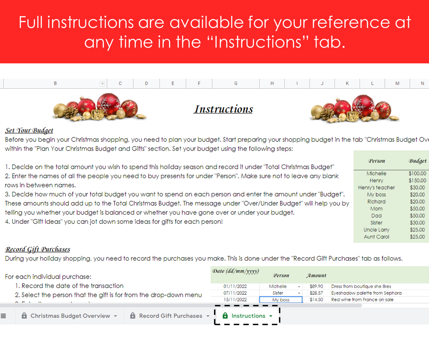 Christmas Gift Budget Planner - Google Sheets