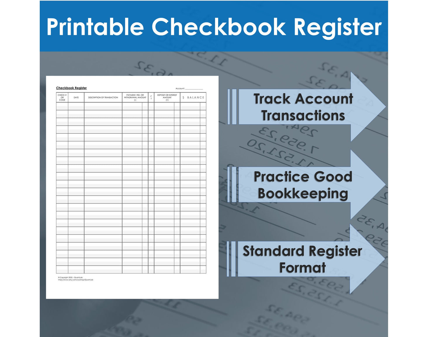 Printable Checkbook Register - Printable PDF