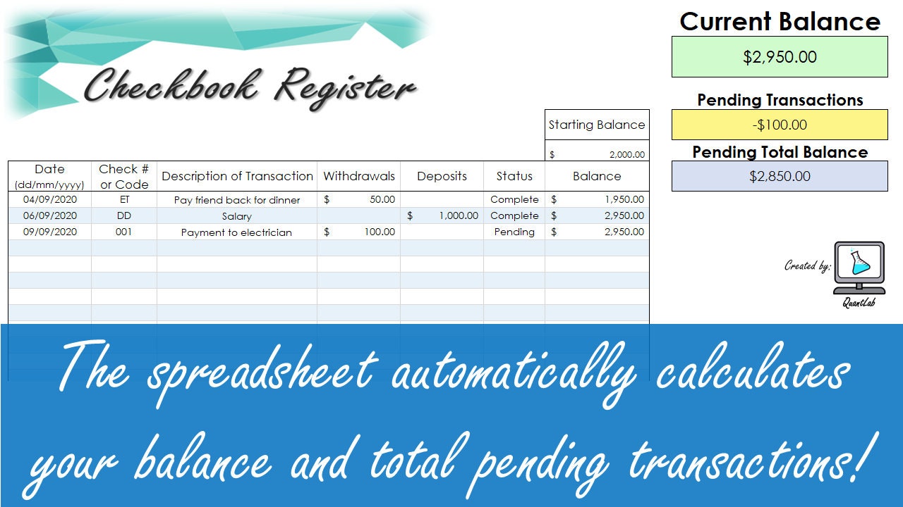 Checkbook Register - Excel Spreadsheet