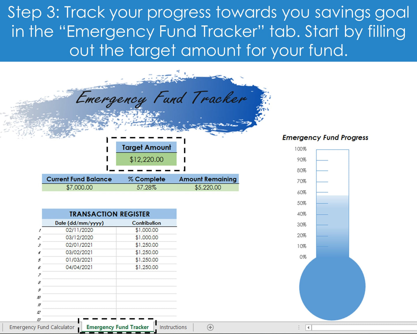 Emergency Fund Tracker and Calculator - Excel Spreadsheet