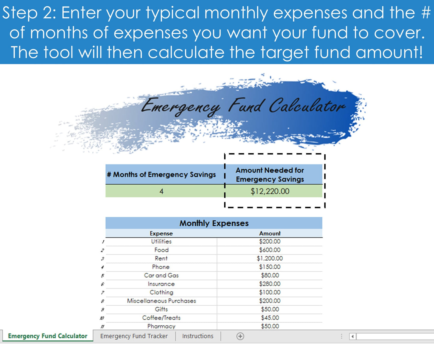 Emergency Fund Tracker and Calculator - Excel Spreadsheet
