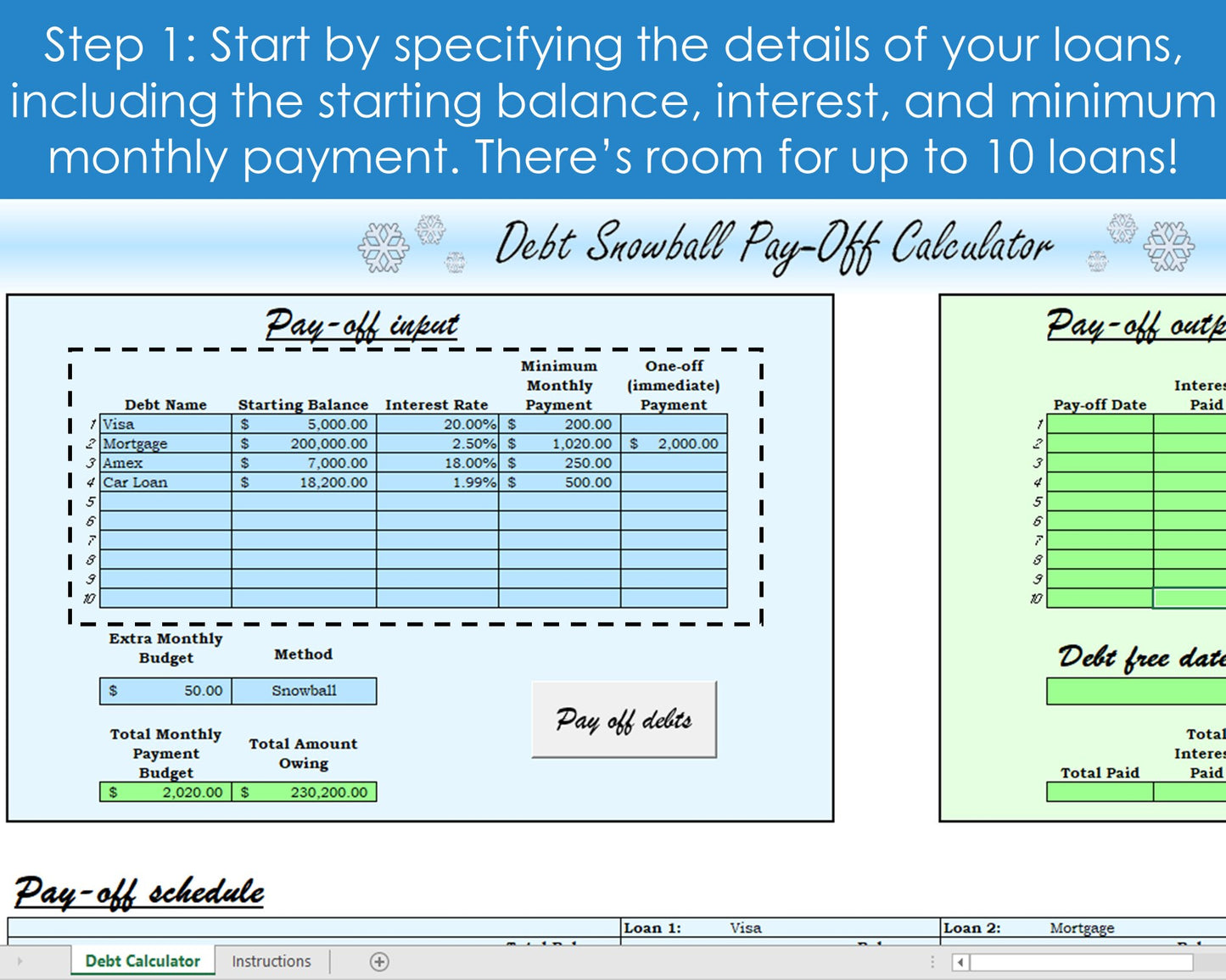 Debt Snowball Calculator - Excel Spreadsheet