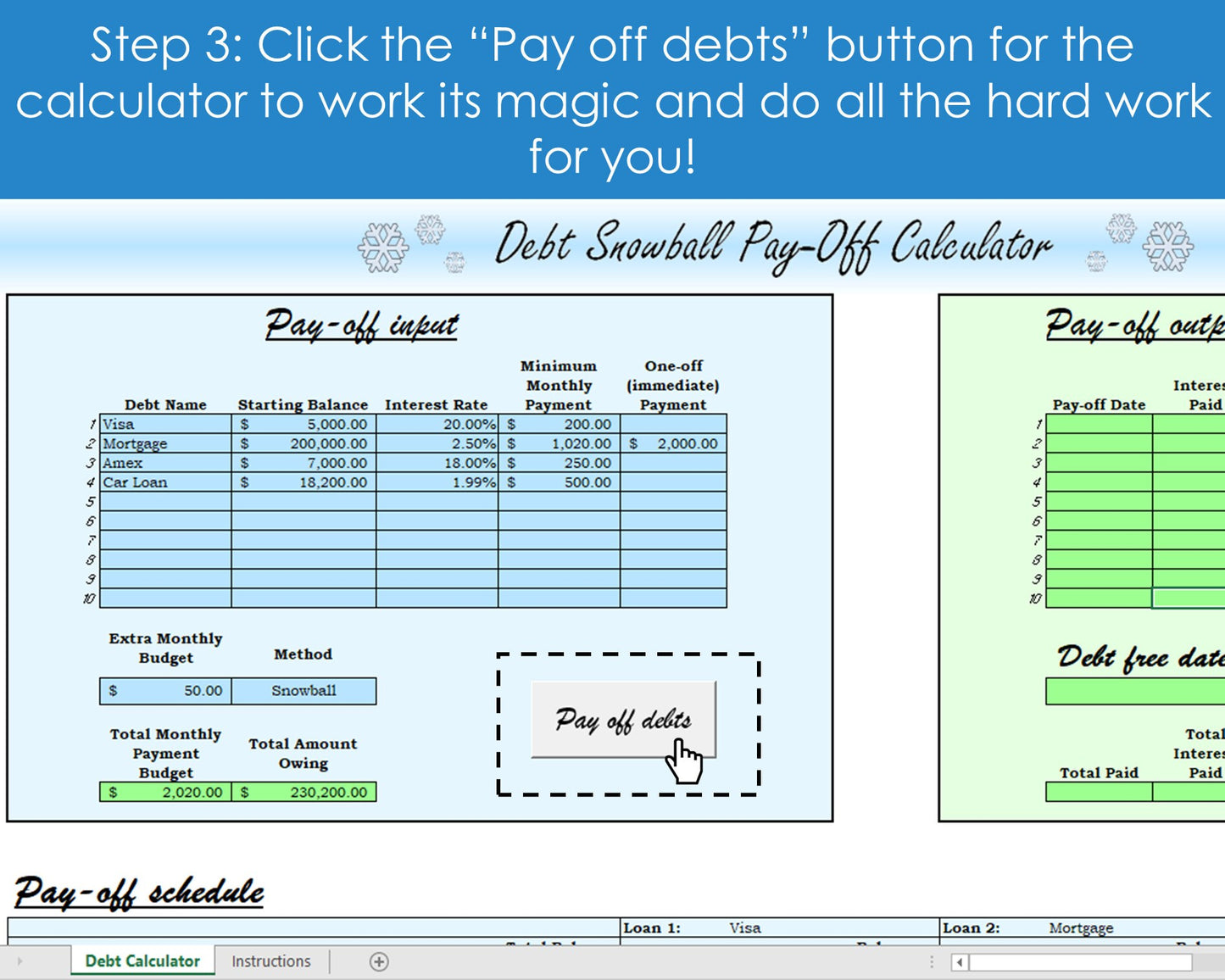 Debt Snowball Calculator - Excel Spreadsheet