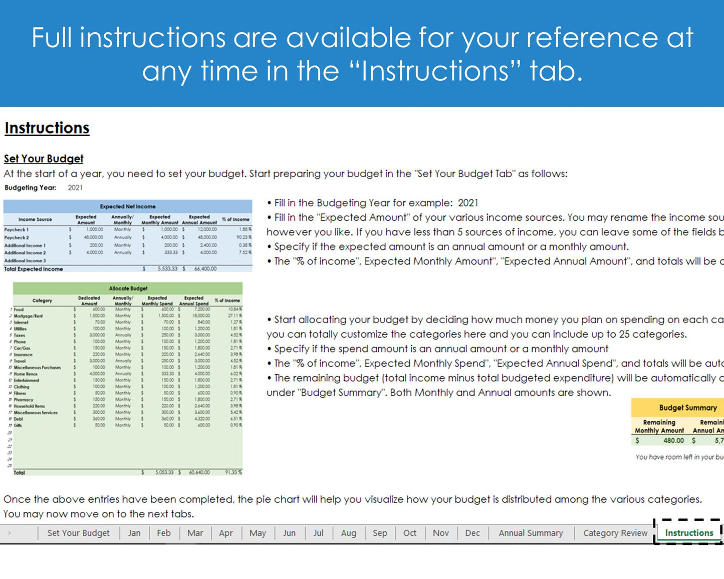 Annual Budgeting Planner - Excel Spreadsheet
