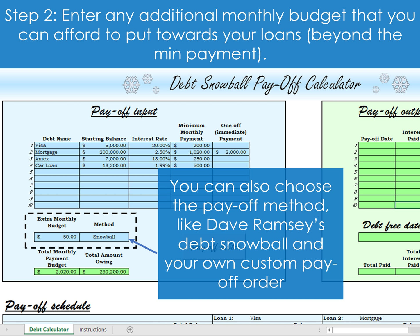Debt Snowball Calculator - Excel Spreadsheet