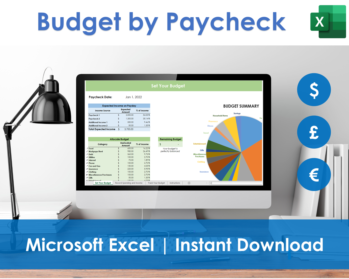 Budget by Paycheck Template - Excel Spreadsheet