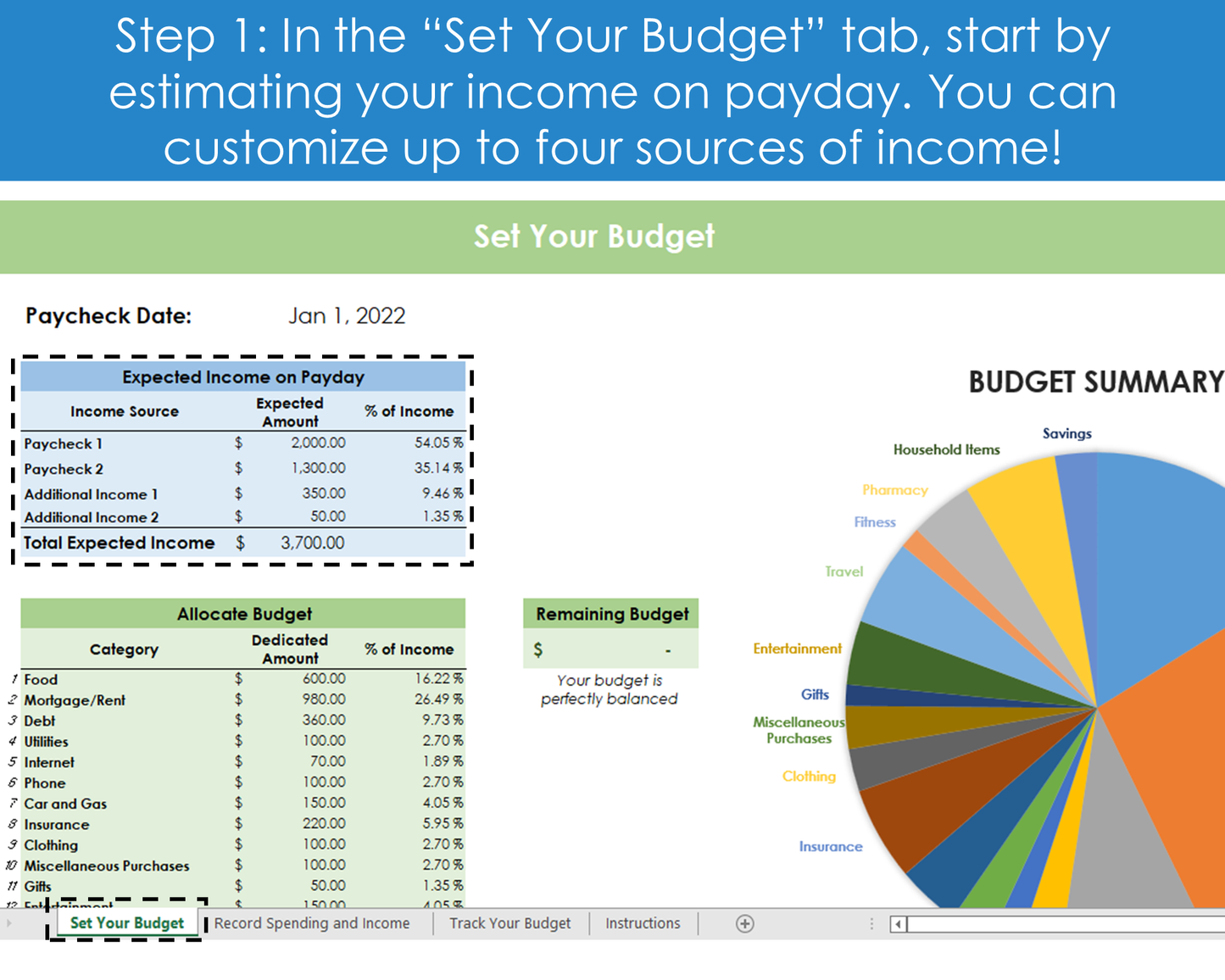 Budget by Paycheck Template - Excel Spreadsheet