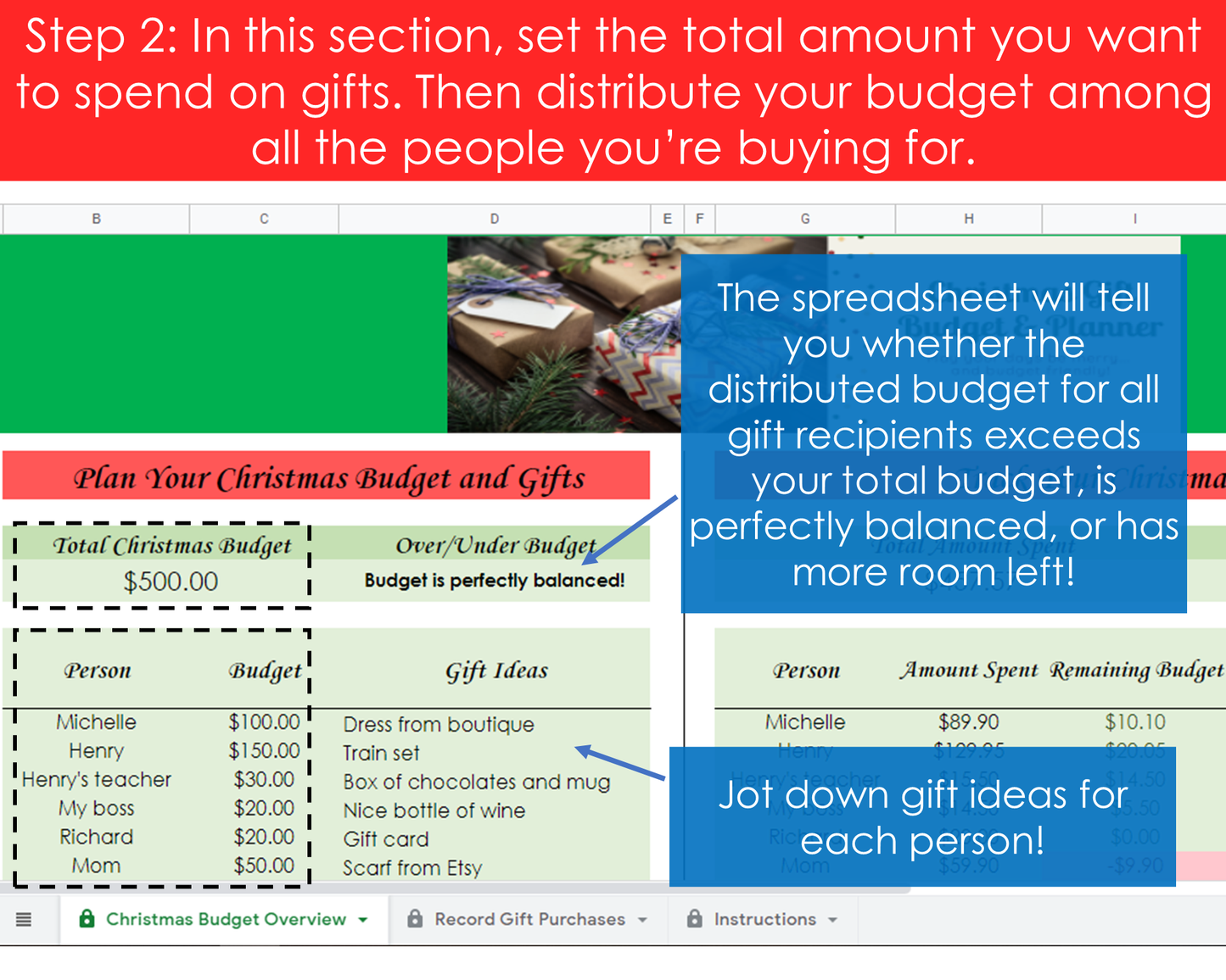 Christmas Gift Budget Planner - Google Sheets