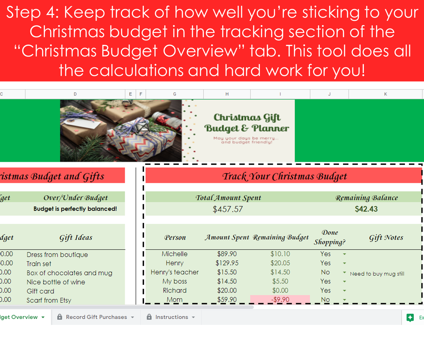 Christmas Gift Budget Planner - Google Sheets