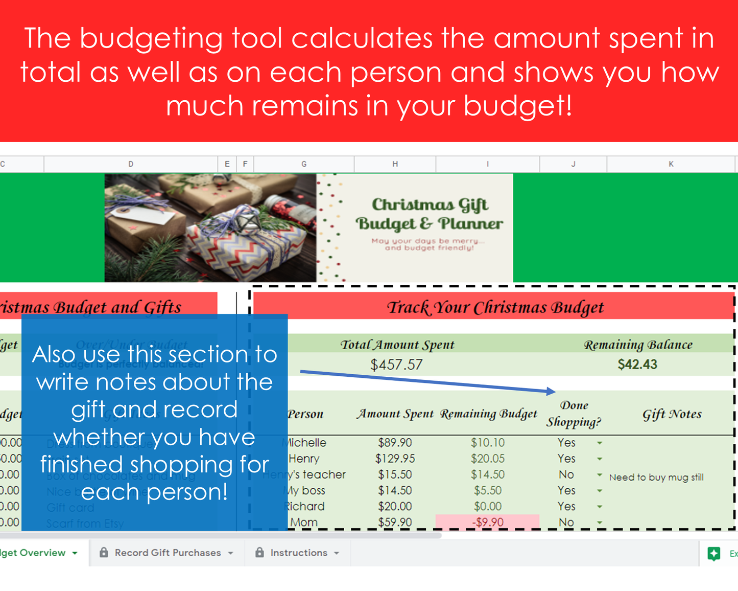 Christmas Gift Budget Planner - Google Sheets