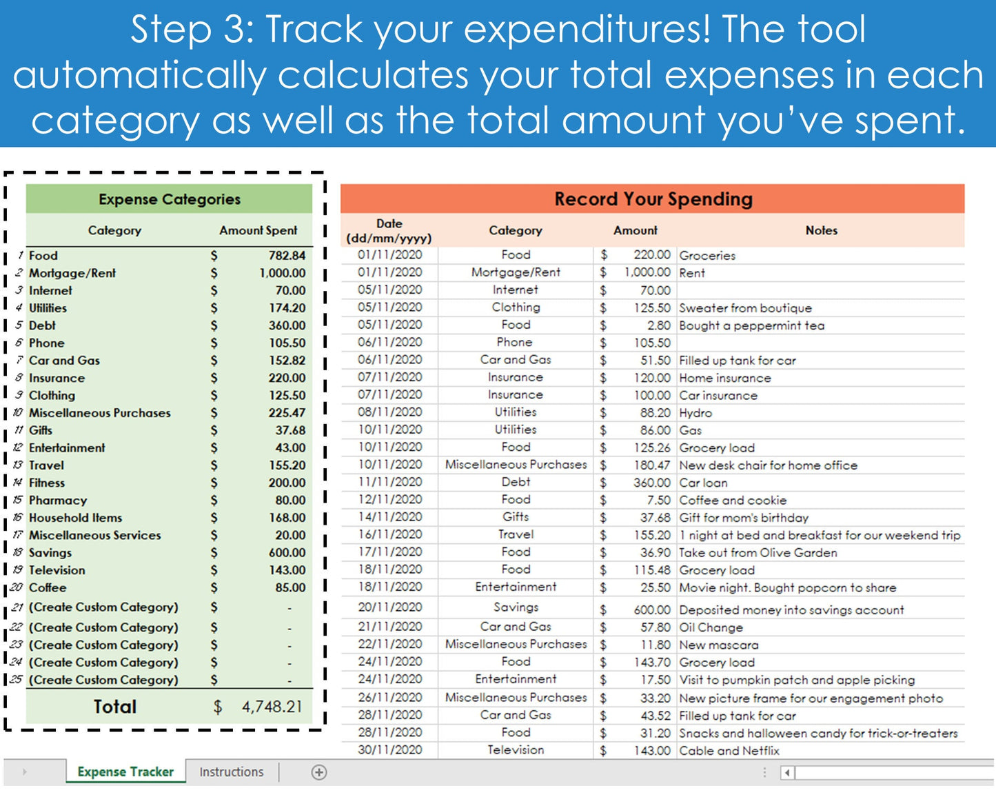 Expense Tracker - Excel Spreadsheet