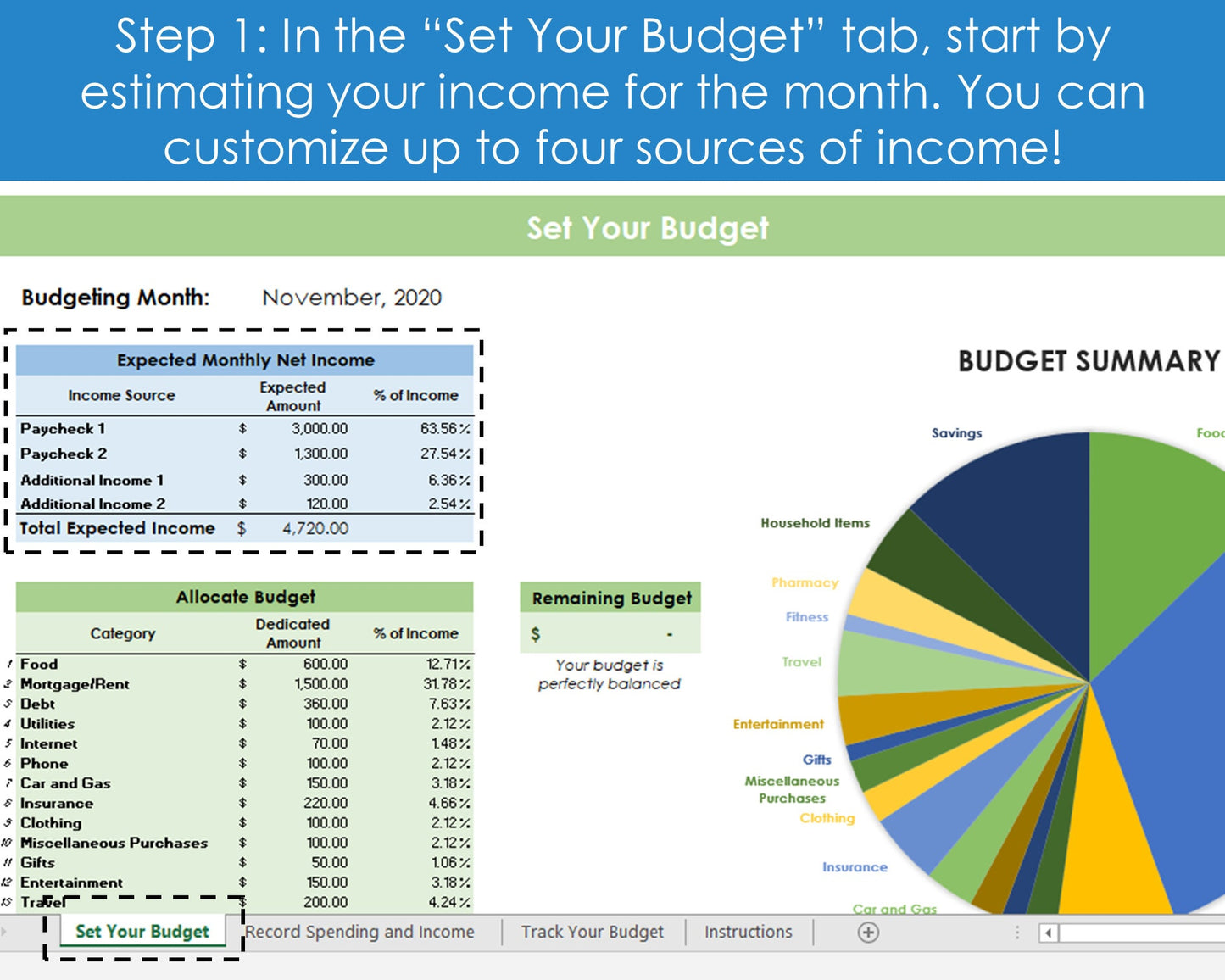 Monthly Budgeting Planner - Excel Spreadsheet