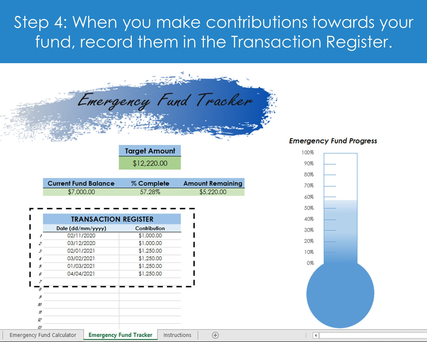 Emergency Fund Tracker and Calculator - Excel Spreadsheet