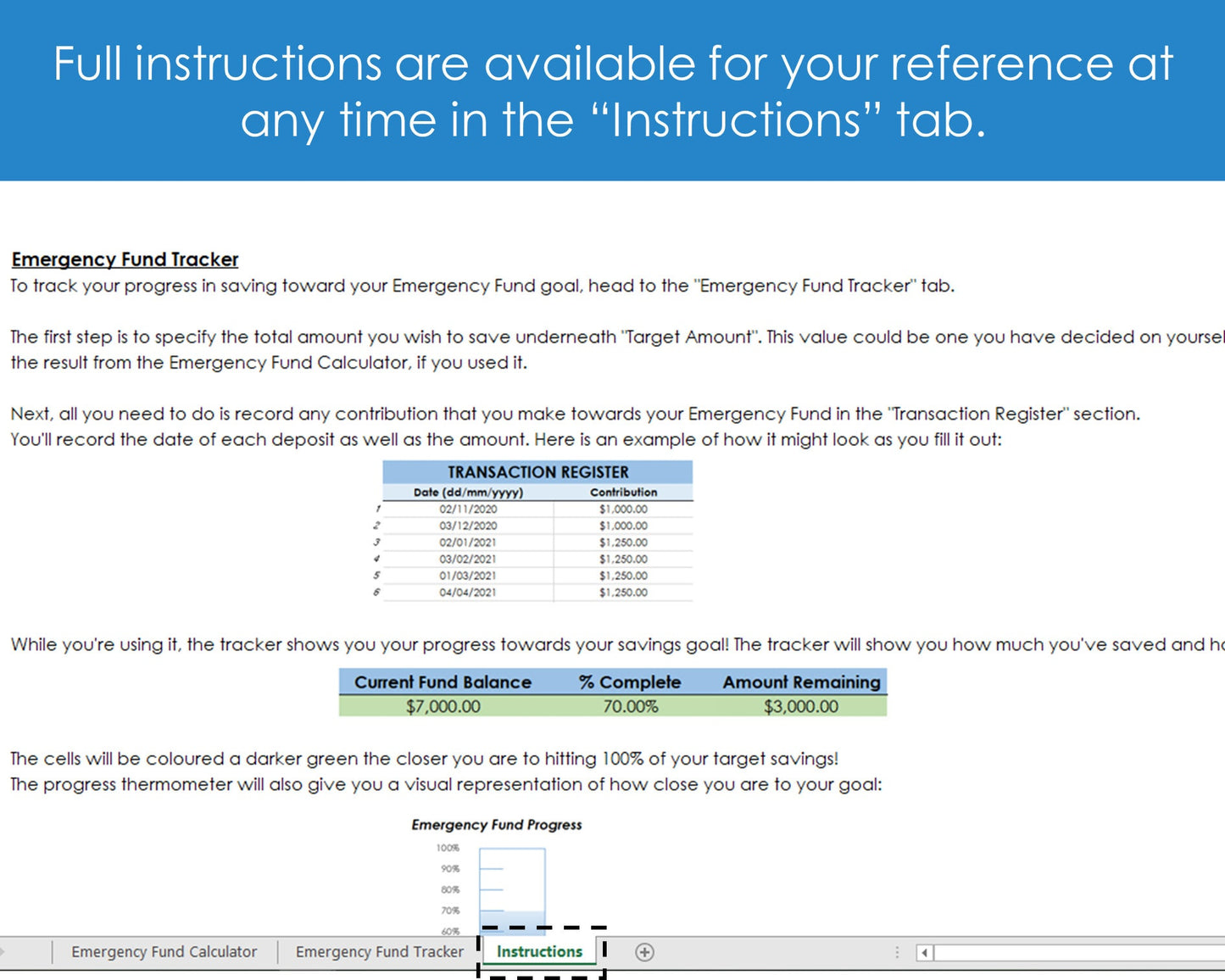 Emergency Fund Tracker and Calculator - Excel Spreadsheet