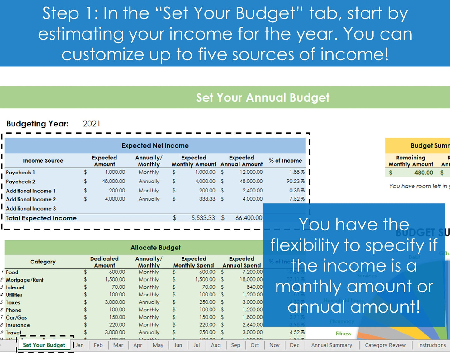 Annual Budgeting Planner - Excel Spreadsheet