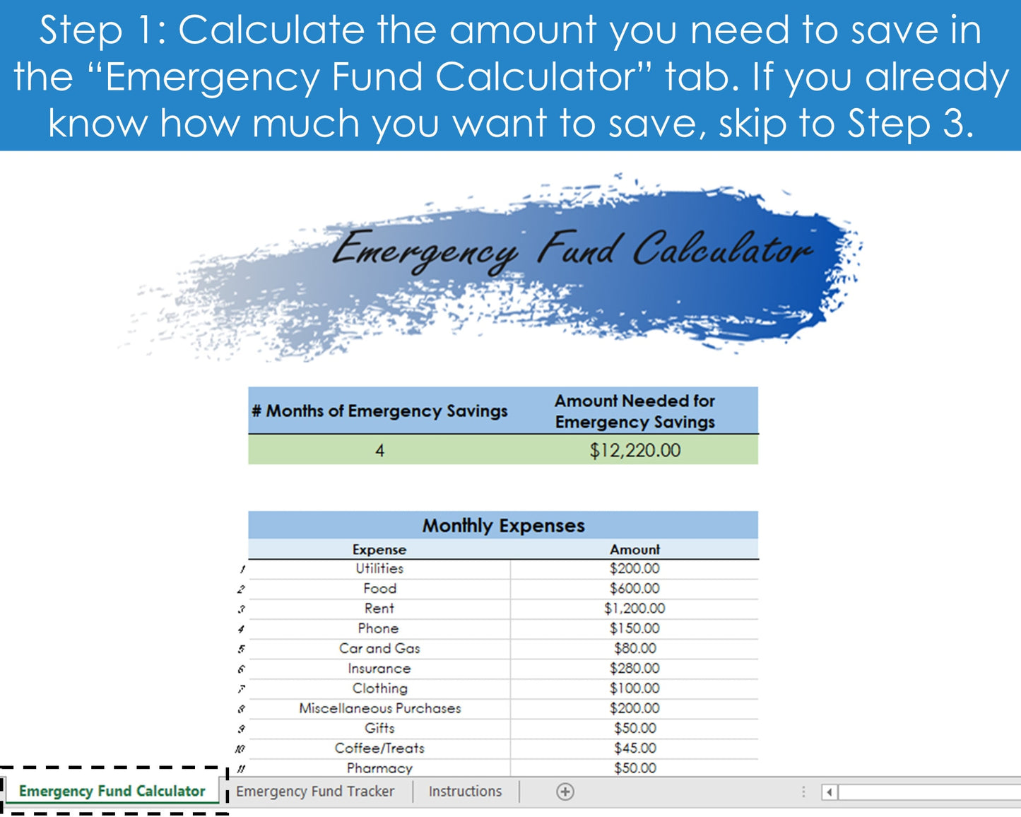 Emergency Fund Tracker and Calculator - Excel Spreadsheet