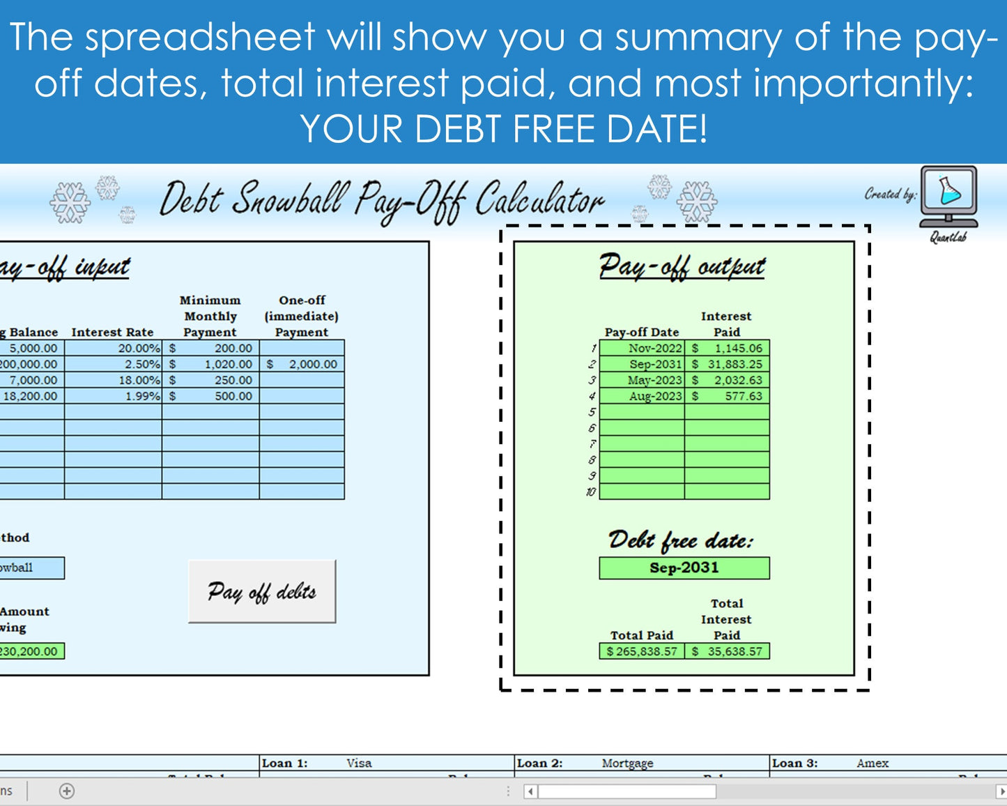 Debt Snowball Calculator - Excel Spreadsheet