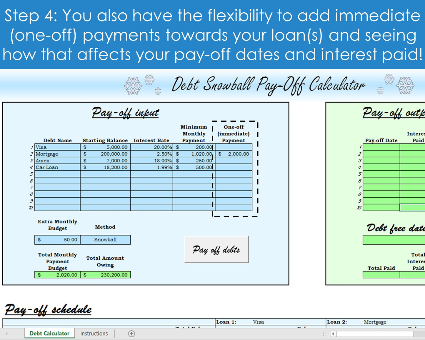 Debt Snowball Calculator - Excel Spreadsheet