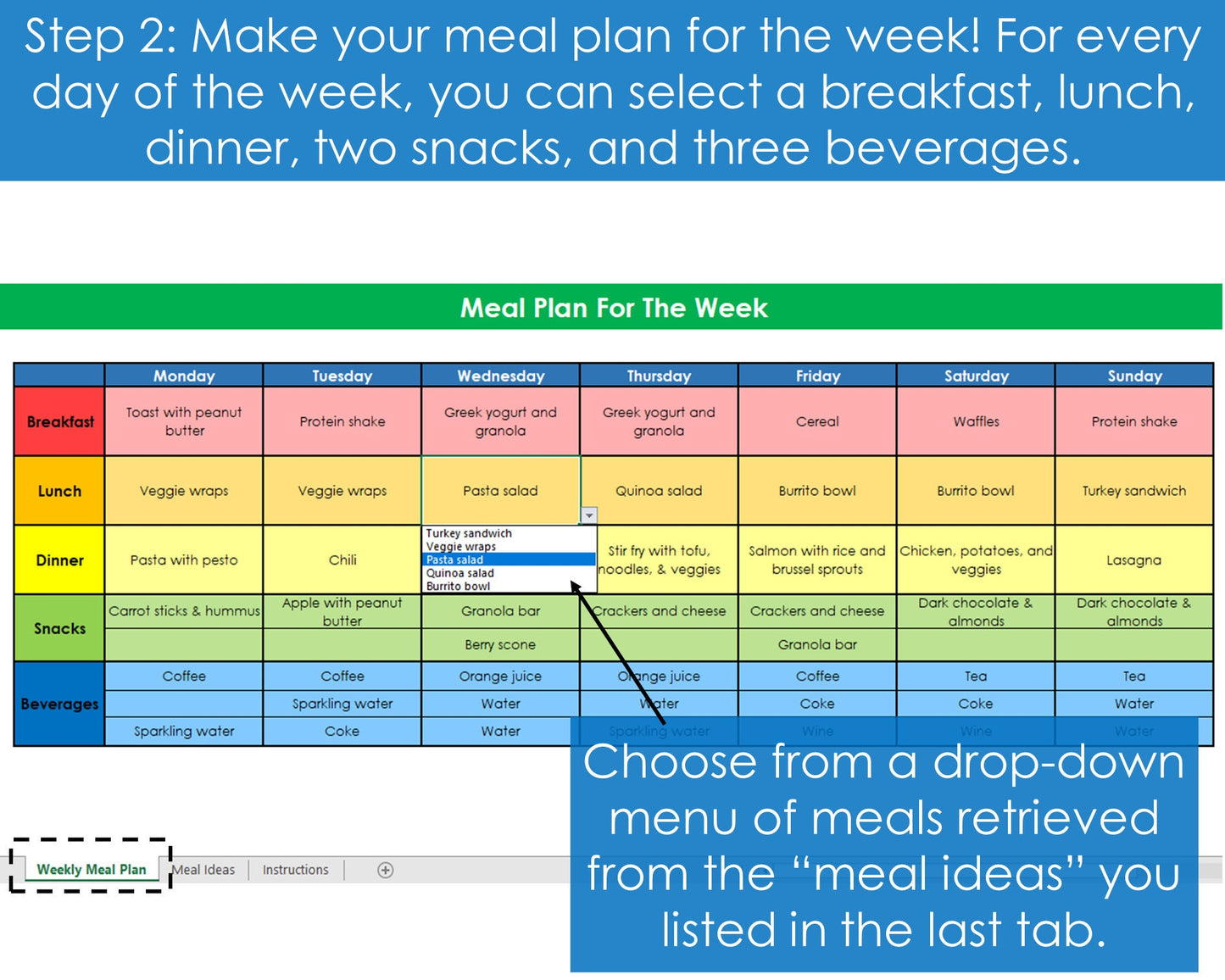 Weekly Meal Planner - Excel Spreadsheet