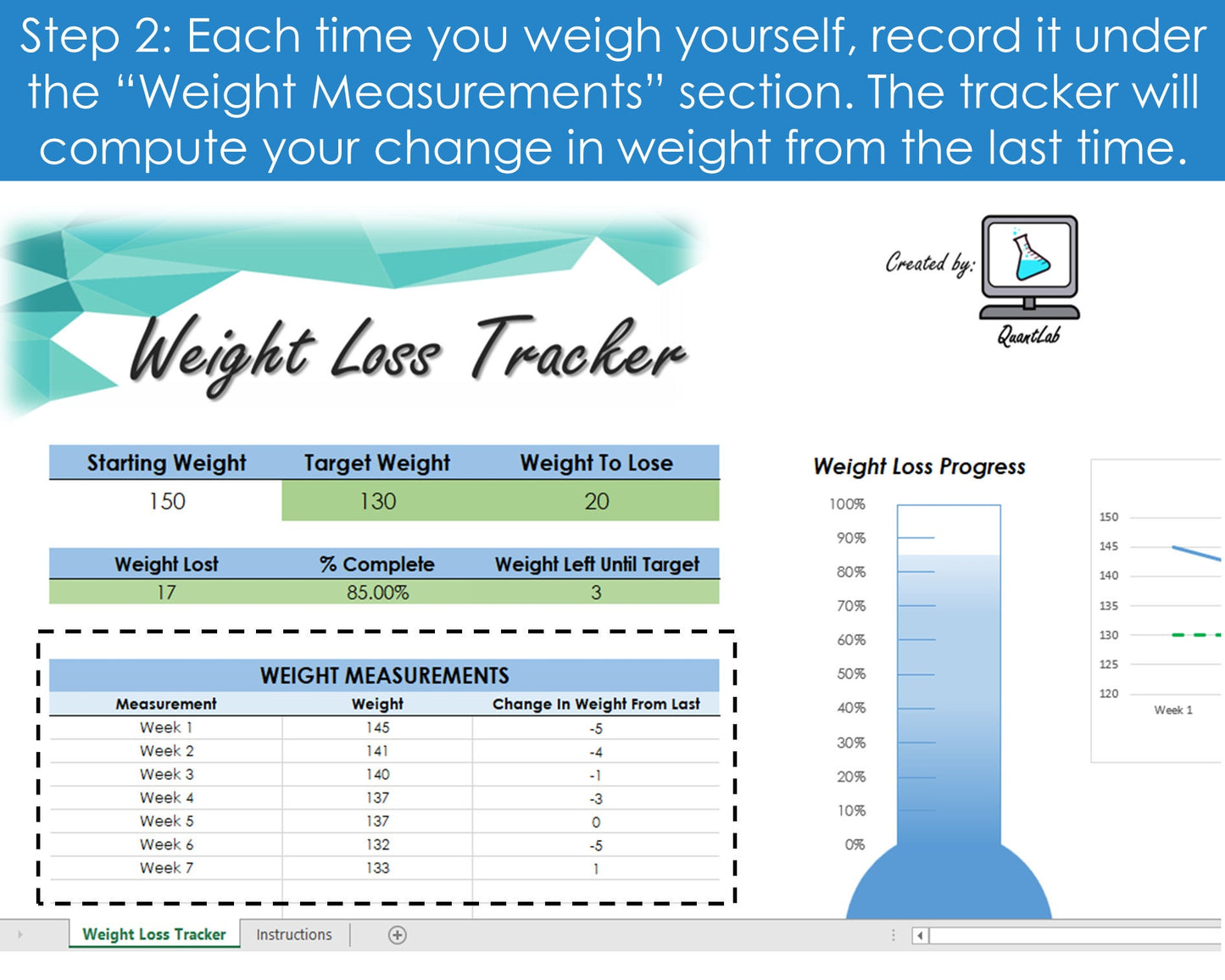 Weight Loss Tracker - Excel Spreadsheet