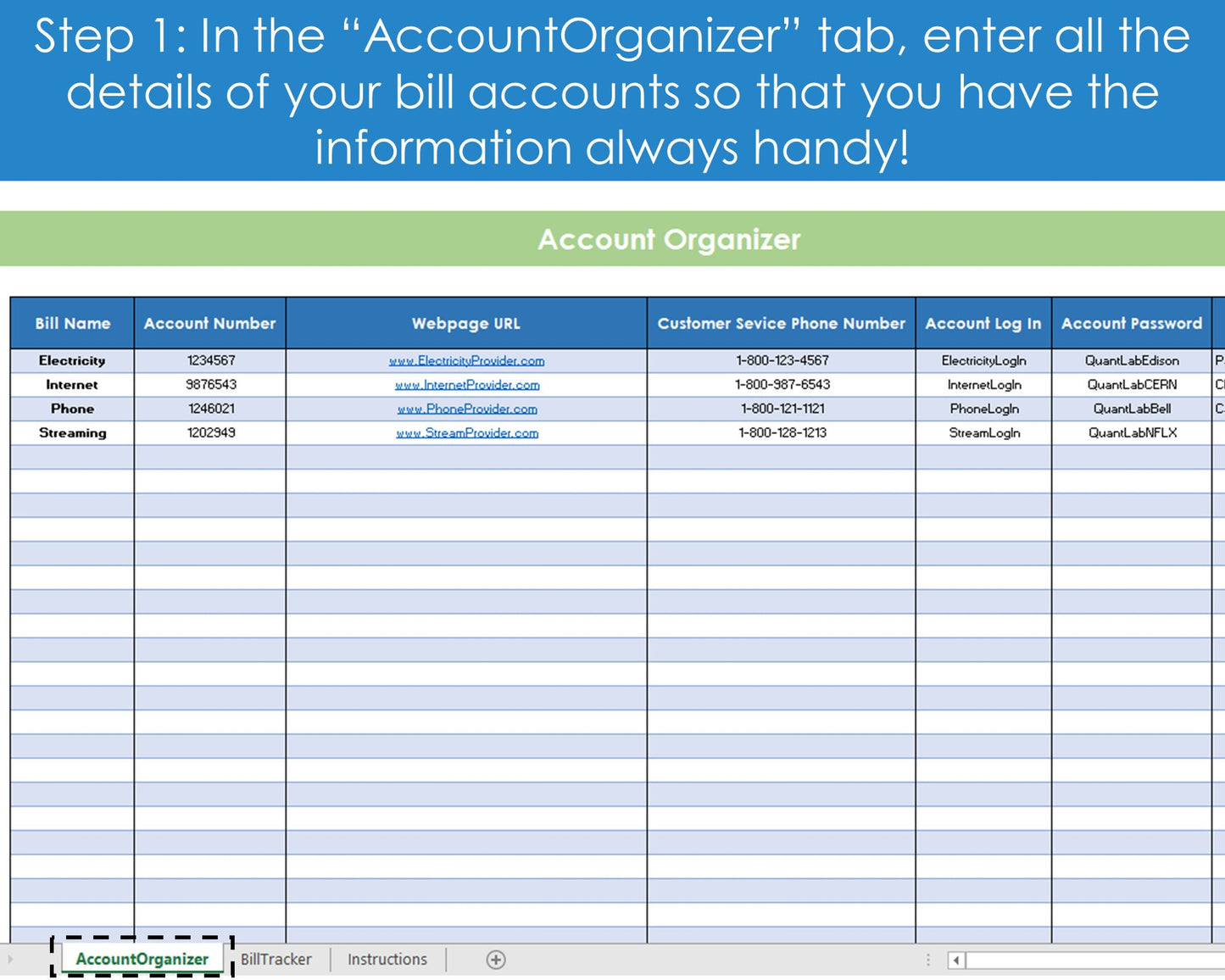 Bill Tracker and Organizer - Excel Spreadsheet