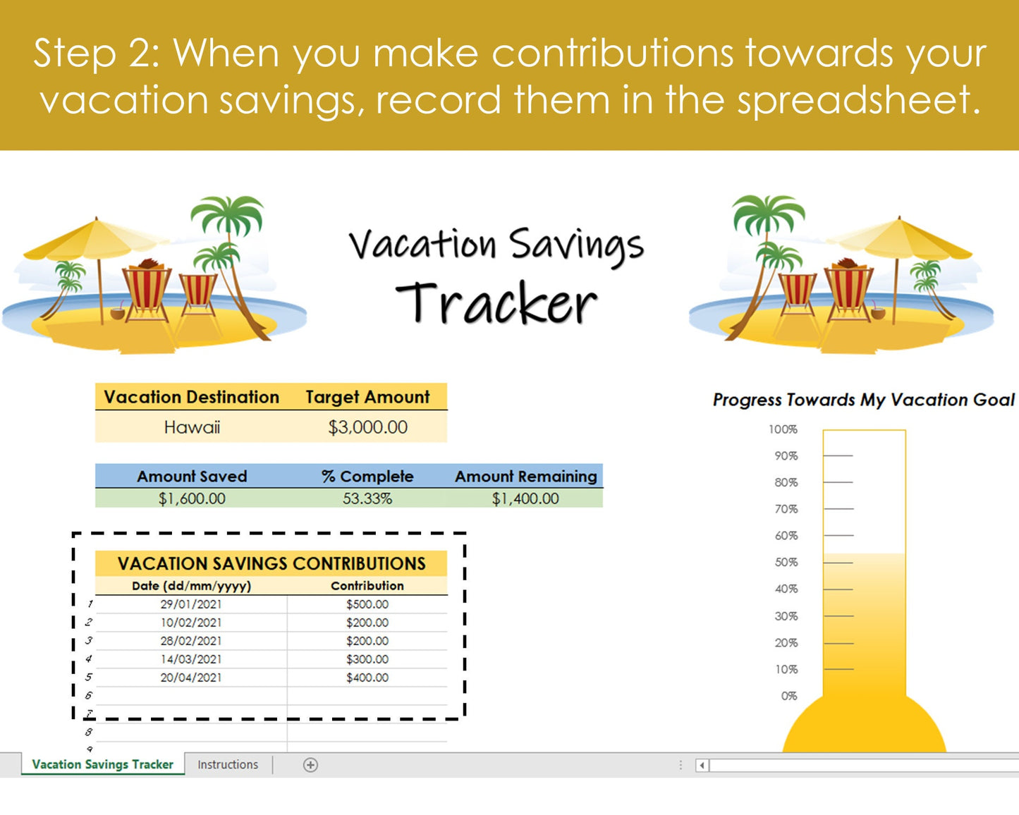 Vacation Savings Tracker - Excel Spreadsheet