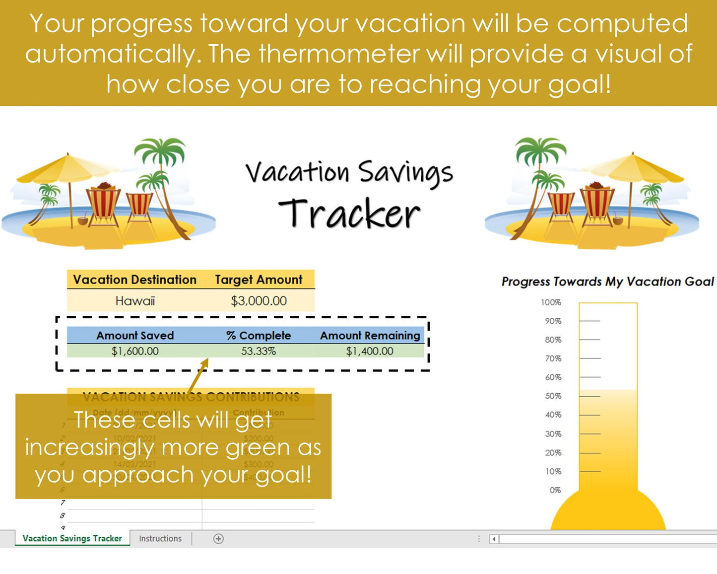 Vacation Savings Tracker - Excel Spreadsheet