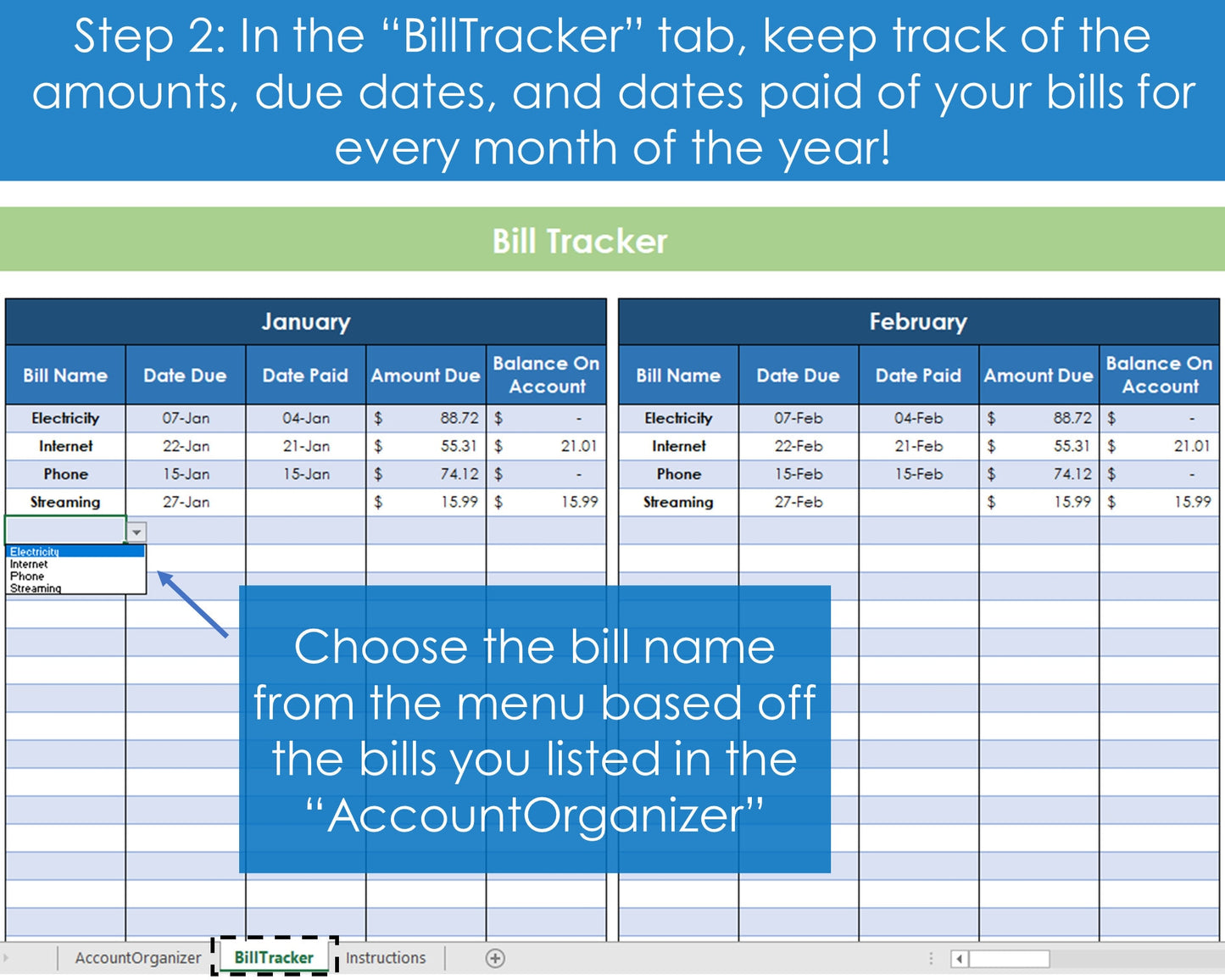 Bill Tracker and Organizer - Excel Spreadsheet