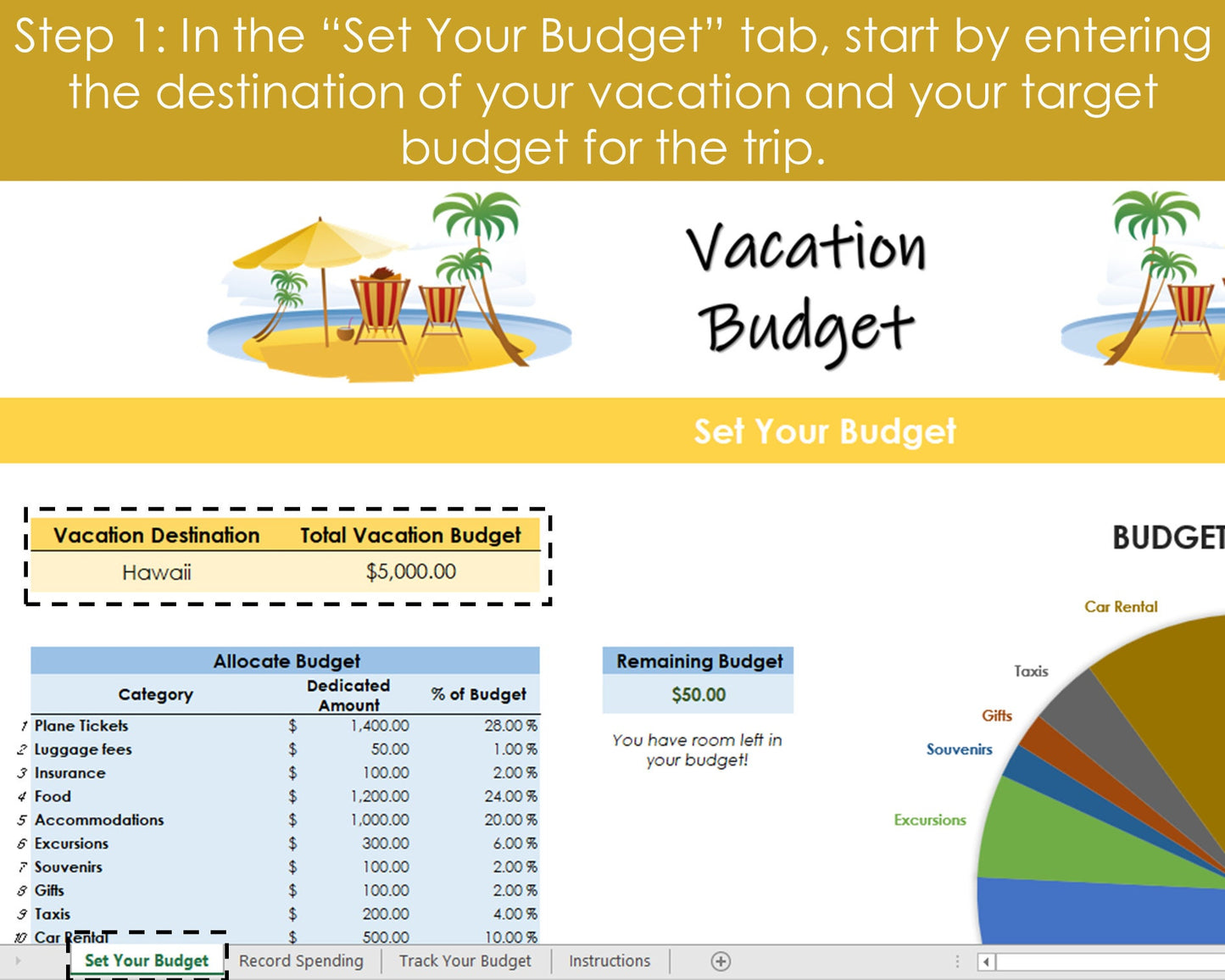 Vacation Budgeting Tool - Excel Spreadsheet