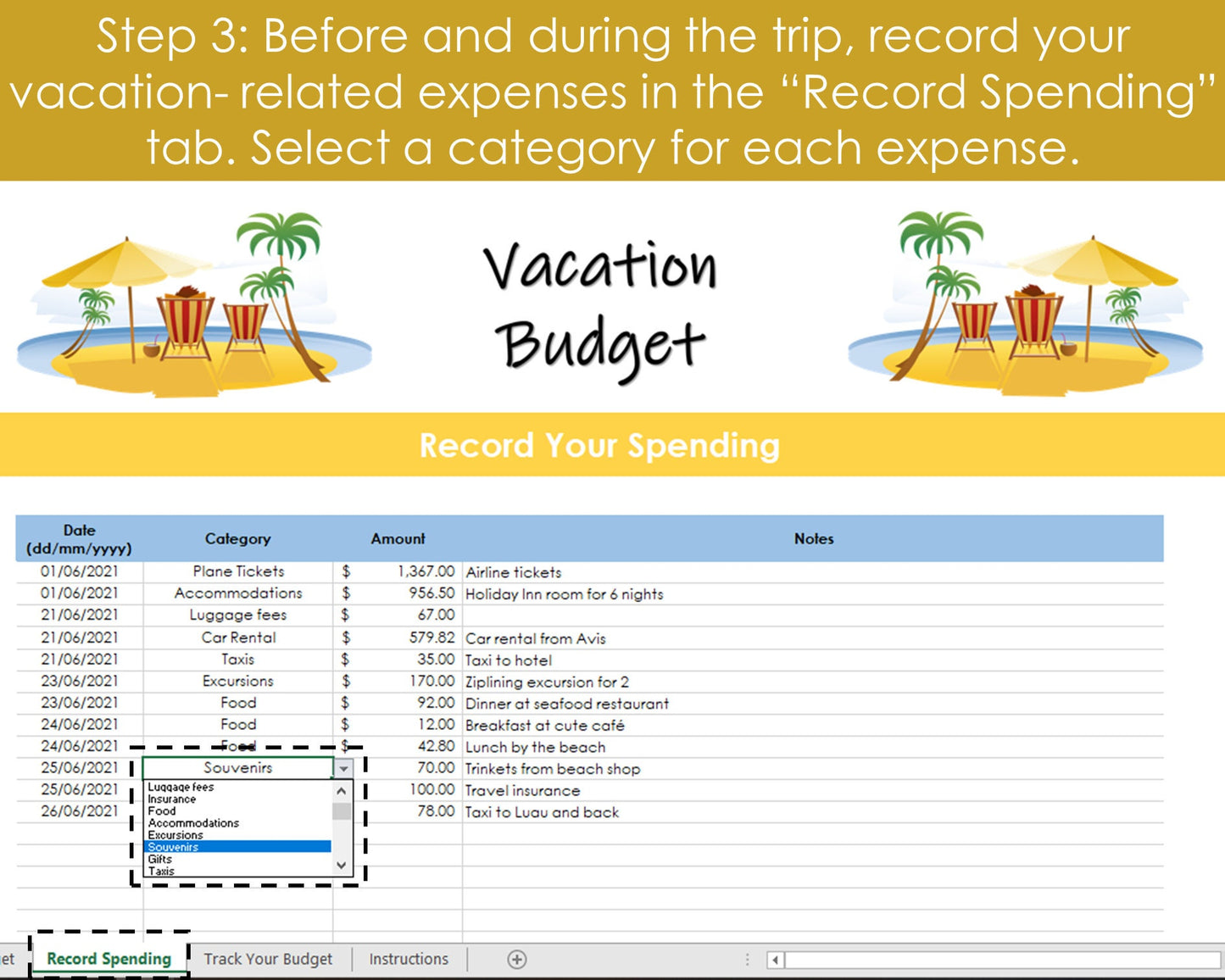 Vacation Budgeting Tool - Excel Spreadsheet