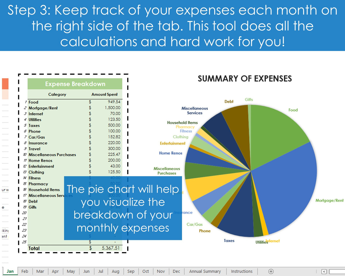 Annual Expense Tracker - Excel Spreadsheet