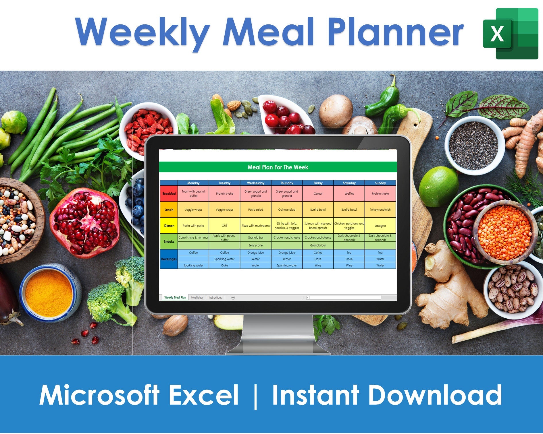 Excel weekly meal planning spreadsheet