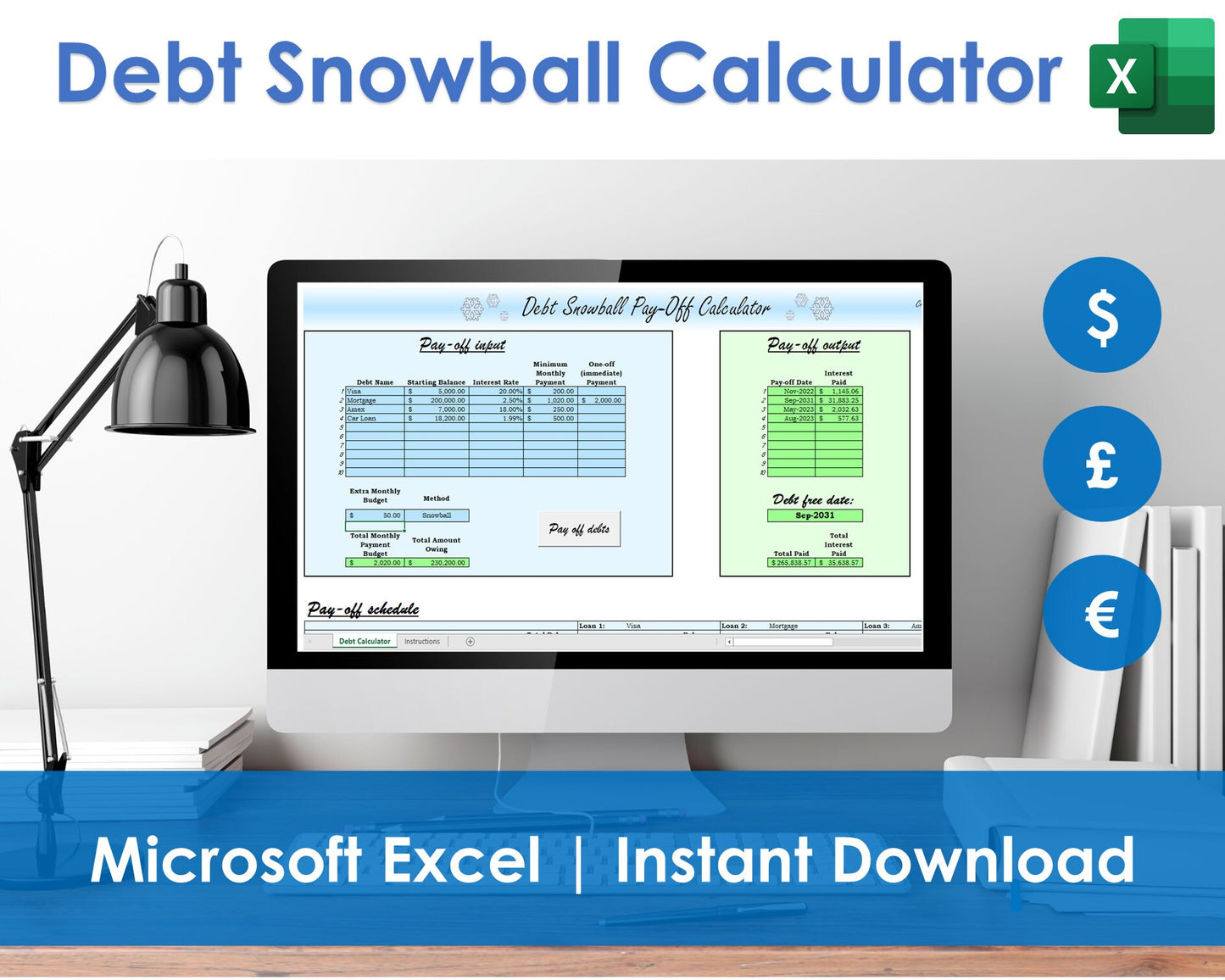 Excel debt snowball calculator spreadsheet