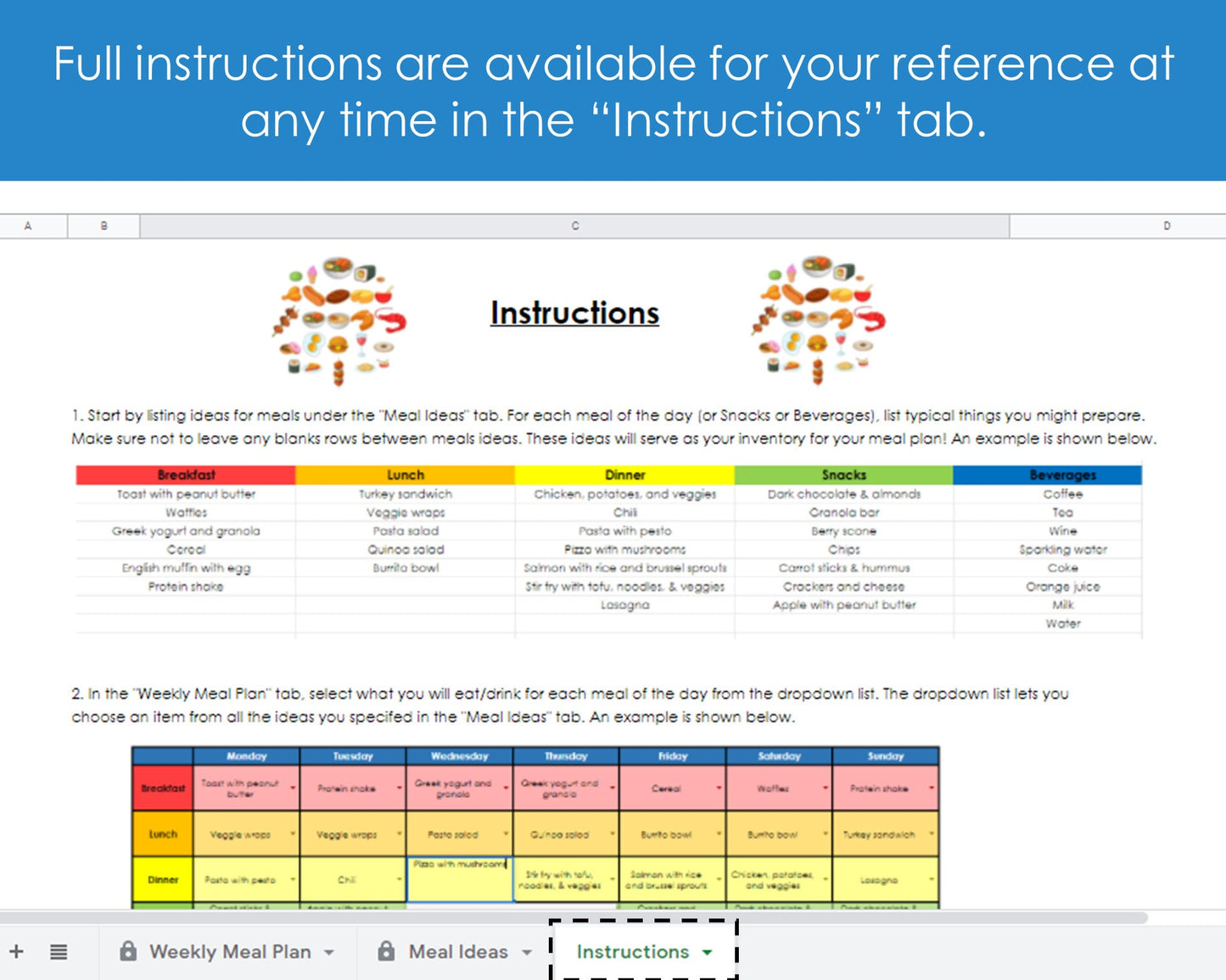 Weekly Meal Planner - Google Sheets