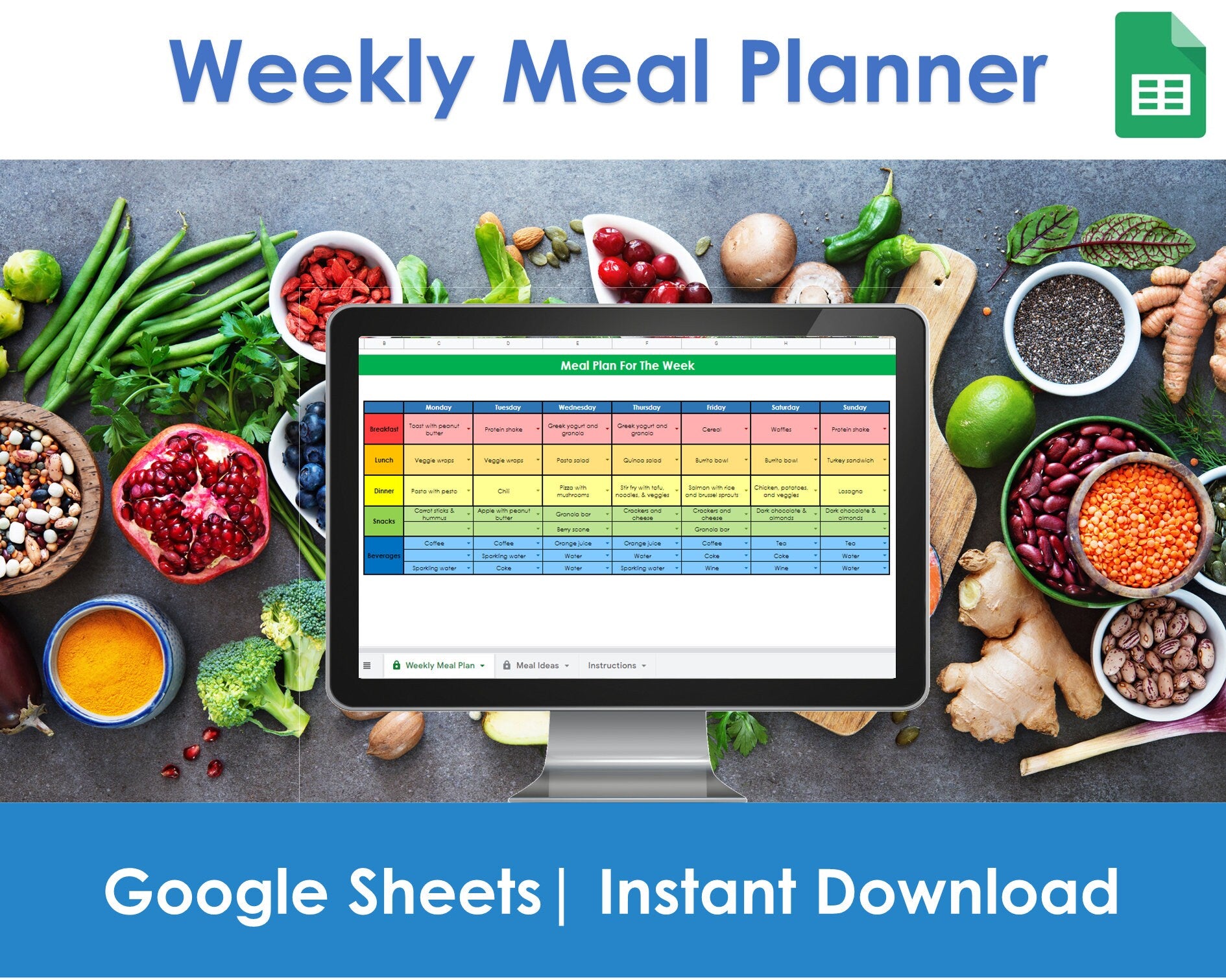 Google Sheets weekly meal planning spreadsheet