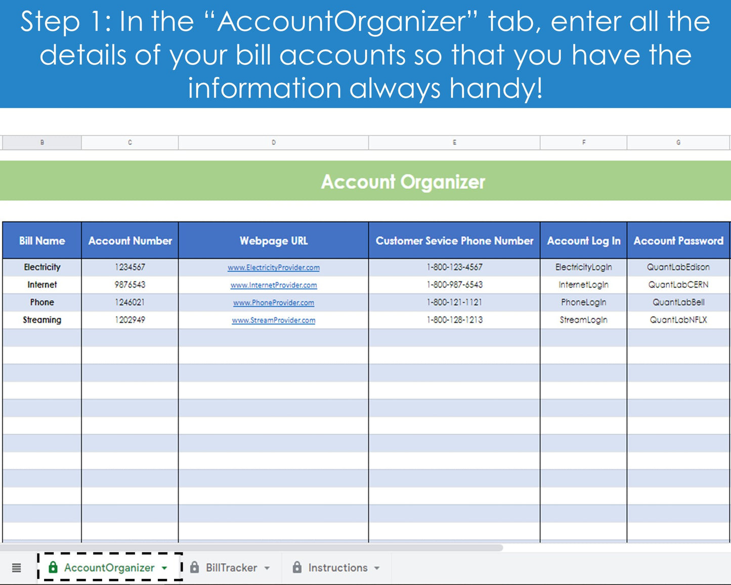 Bill Tracker and Organizer - Google Sheets