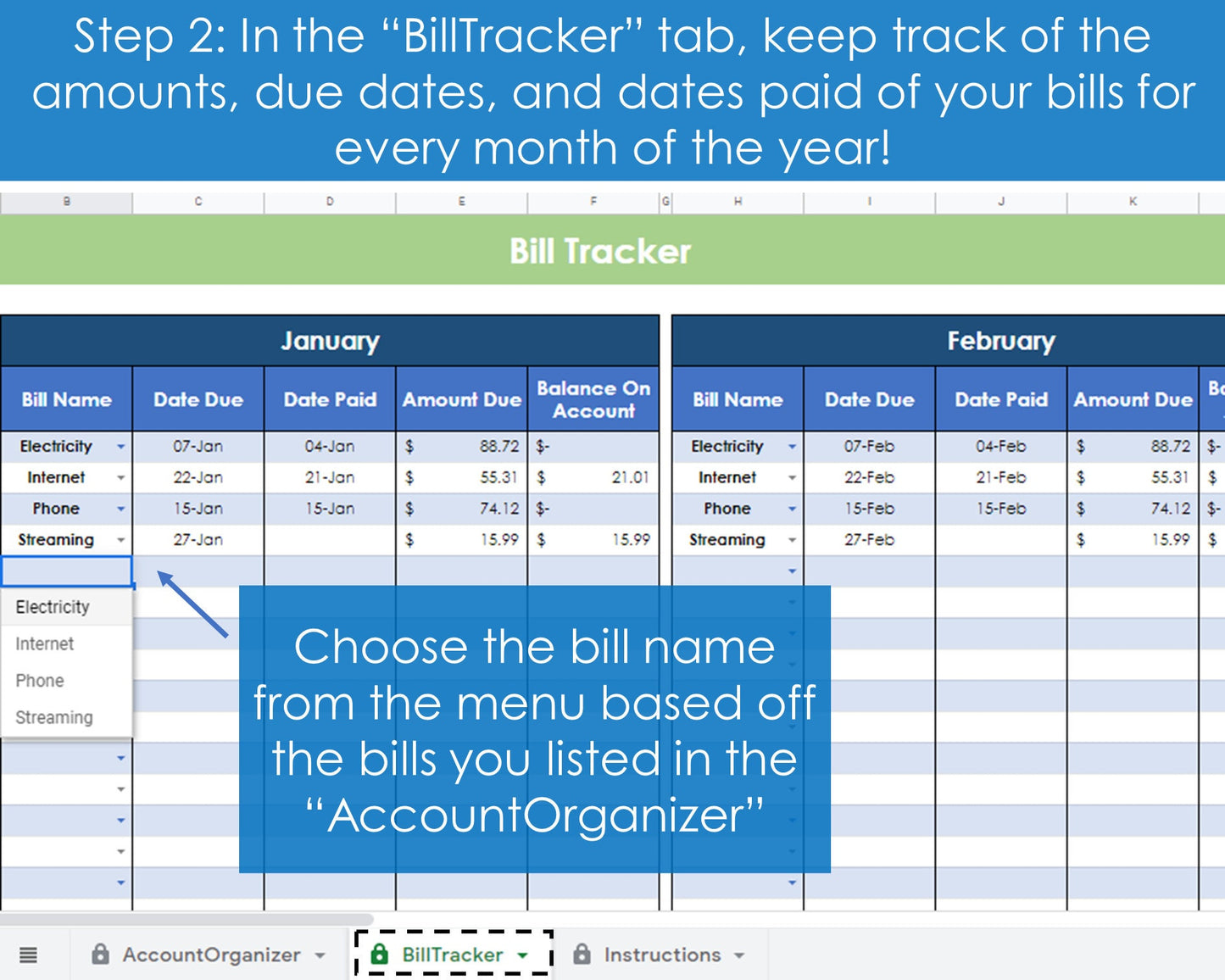 Bill Tracker and Organizer - Google Sheets