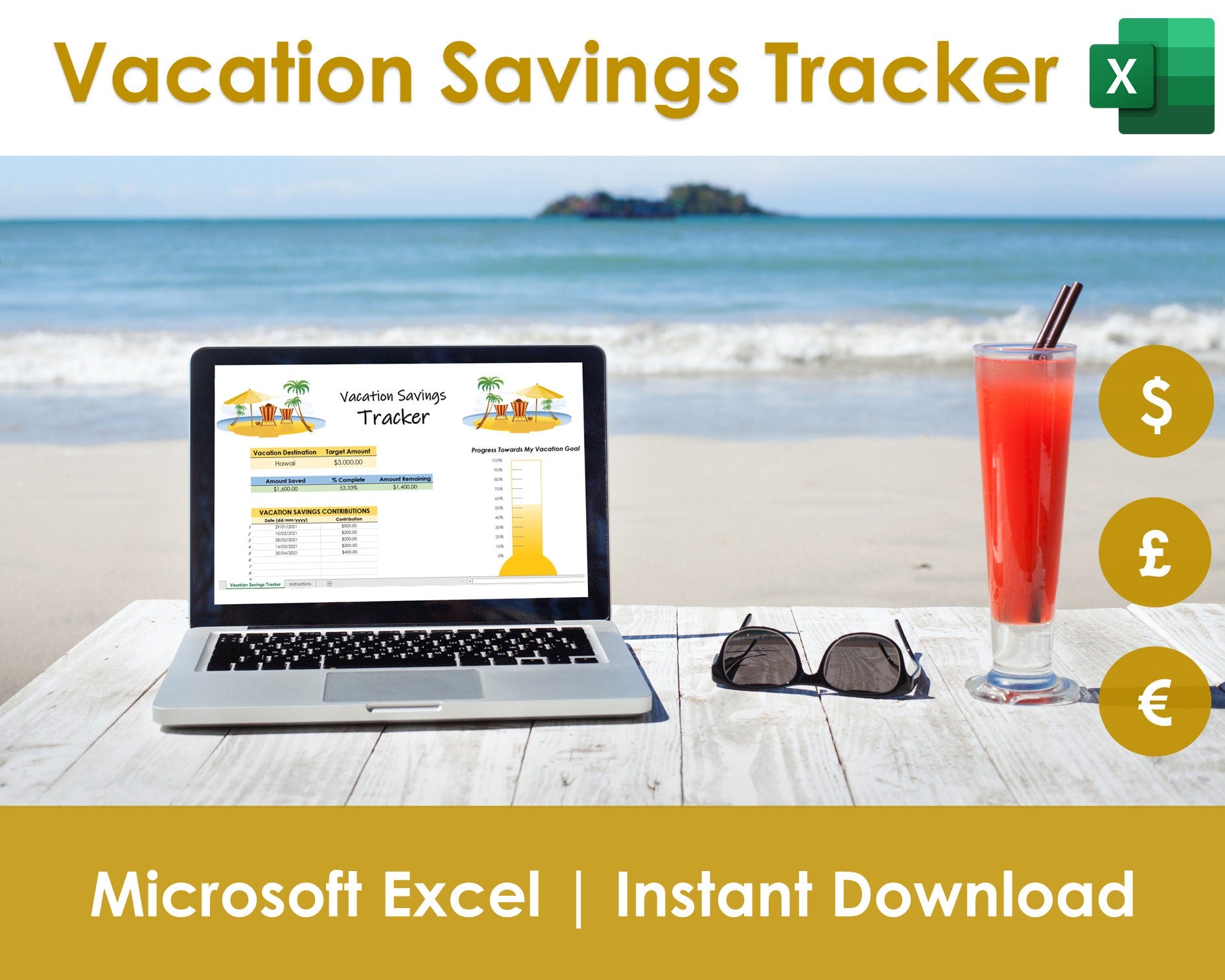 Excel vacation savings tracker spreadsheet