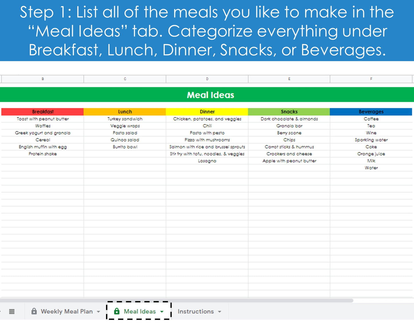 Weekly Meal Planner - Google Sheets