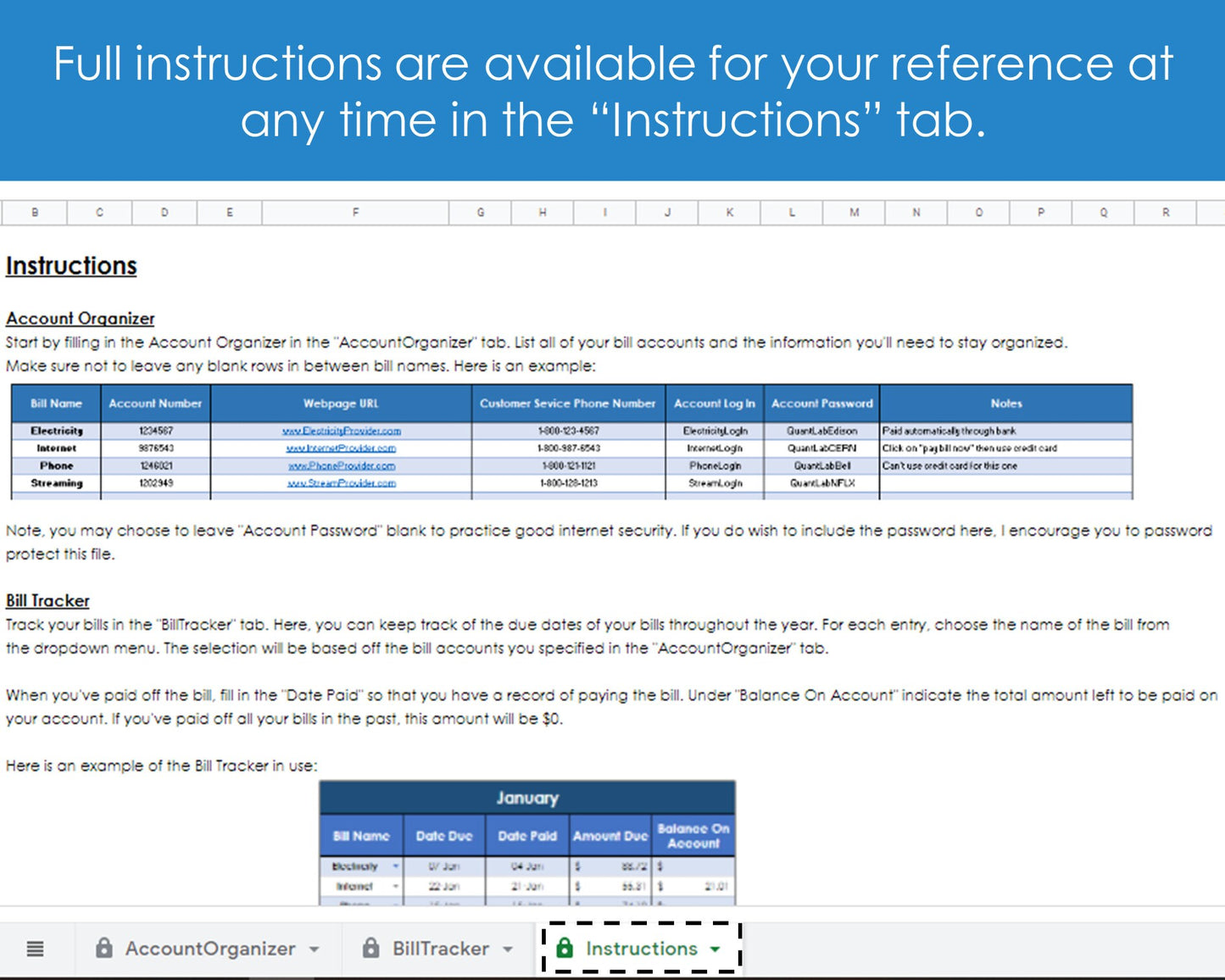 Bill Tracker and Organizer - Google Sheets